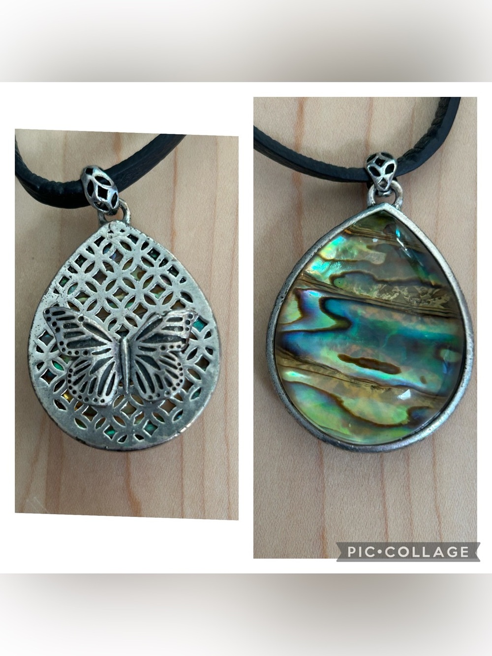 Fossil Brand reversible faux abalone butterfly pendant necklace